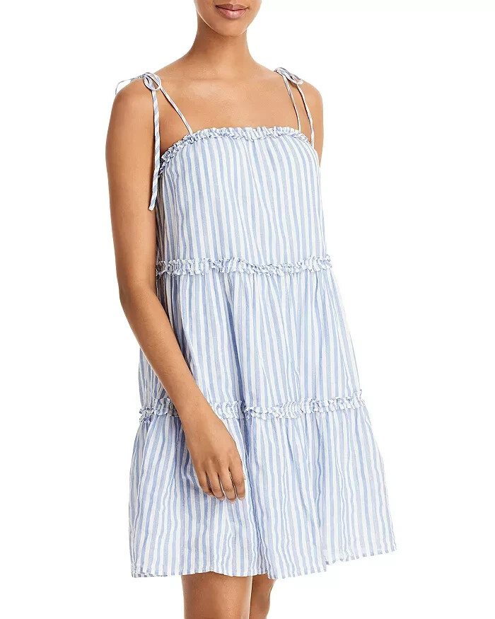 Rails Caralyn Stripe Ruffle Trim Dress Women's M White/Blue Shoulder Tie Closure