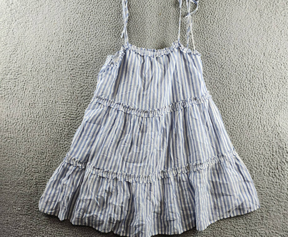 Rails Caralyn Stripe Ruffle Trim Dress Women's M White/Blue Shoulder Tie Closure