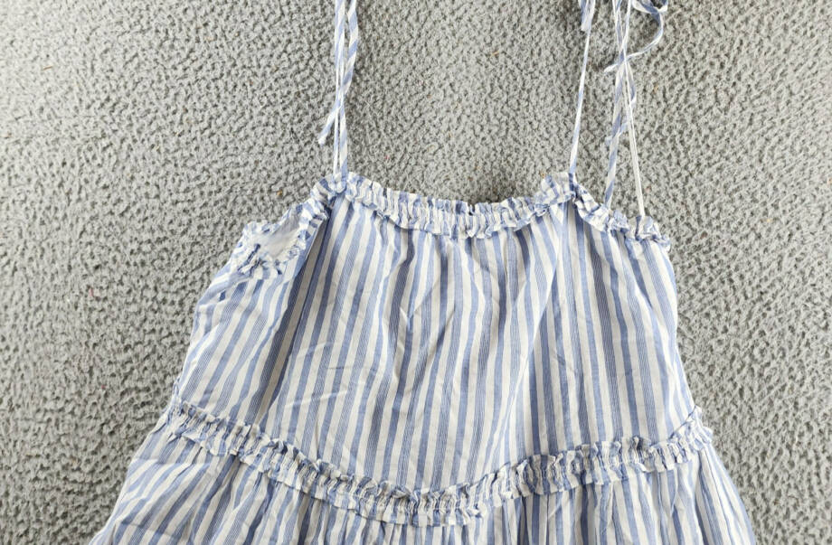 Rails Caralyn Stripe Ruffle Trim Dress Women's M White/Blue Shoulder Tie Closure