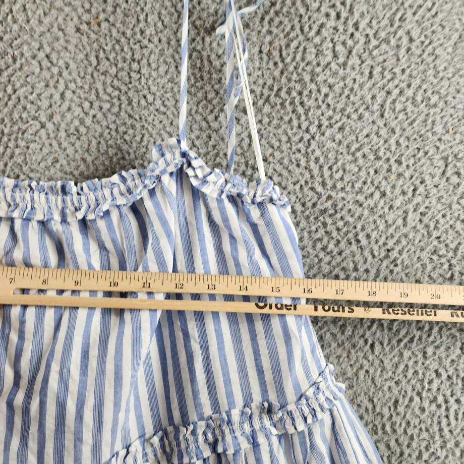 Rails Caralyn Stripe Ruffle Trim Dress Women's M White/Blue Shoulder Tie Closure