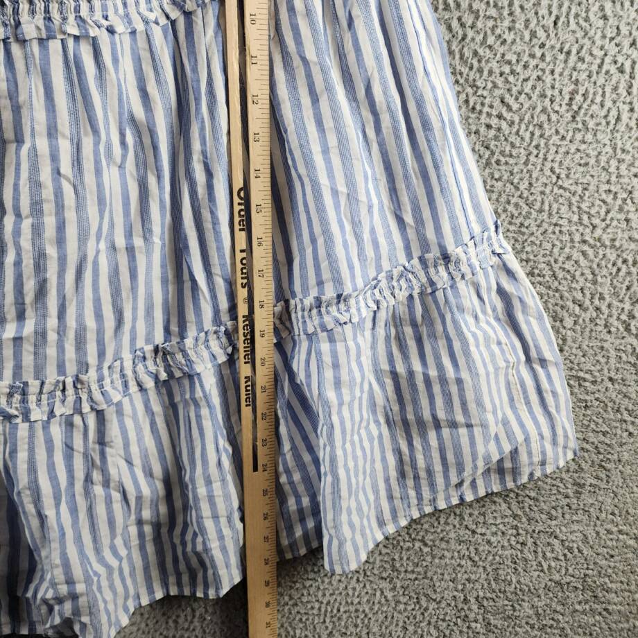 Rails Caralyn Stripe Ruffle Trim Dress Women's M White/Blue Shoulder Tie Closure