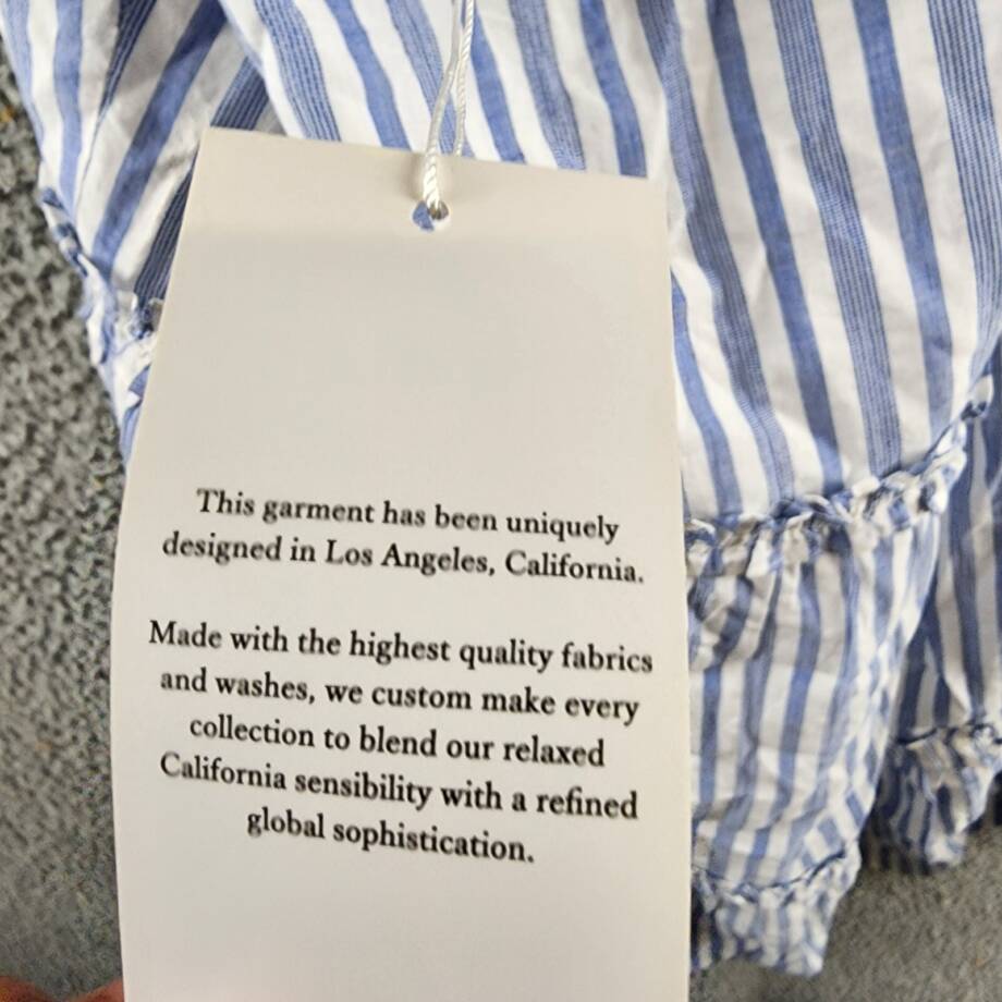 Rails Caralyn Stripe Ruffle Trim Dress Women's M White/Blue Shoulder Tie Closure