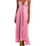 A.L.C. Angelina Pleated Maxi Dress Women's 12 Chateau Rose Deep V-Neck Side Zip