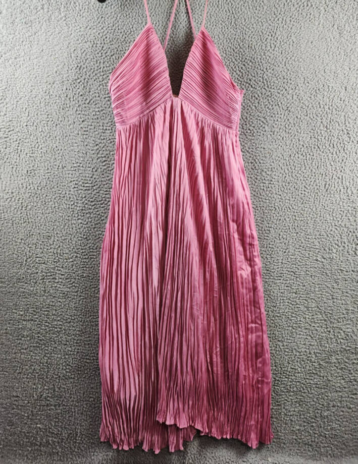 A.L.C. Angelina Pleated Maxi Dress Women's 12 Chateau Rose Deep V-Neck Side Zip