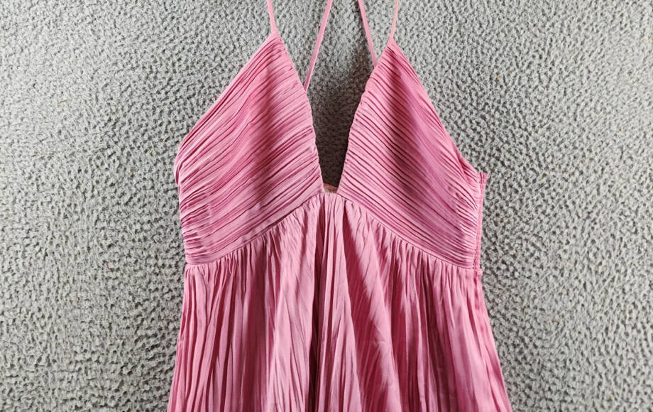 A.L.C. Angelina Pleated Maxi Dress Women's 12 Chateau Rose Deep V-Neck Side Zip