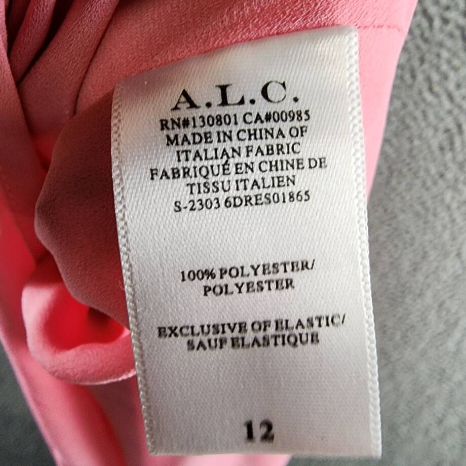 A.L.C. Angelina Pleated Maxi Dress Women's 12 Chateau Rose Deep V-Neck Side Zip