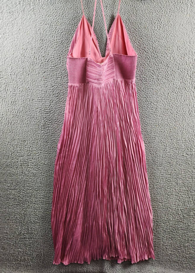 A.L.C. Angelina Pleated Maxi Dress Women's 12 Chateau Rose Deep V-Neck Side Zip
