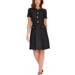 Tommy Hilfiger Round-Neck Fringe-Trim Dress Women's 12 Black Back Zip Closure