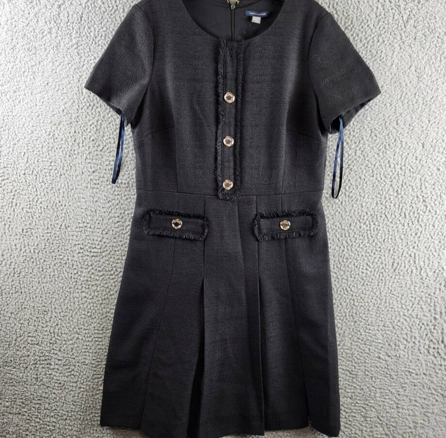 Tommy Hilfiger Round-Neck Fringe-Trim Dress Women's 12 Black Back Zip Closure
