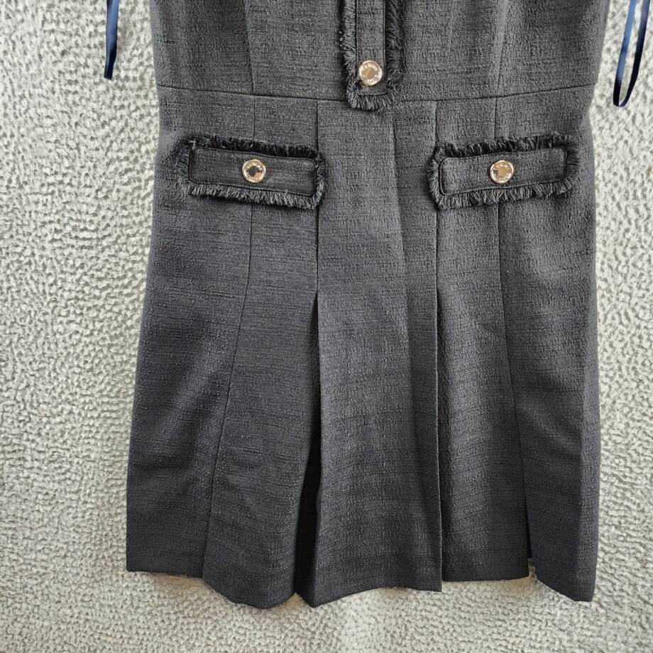 Tommy Hilfiger Round-Neck Fringe-Trim Dress Women's 12 Black Back Zip Closure