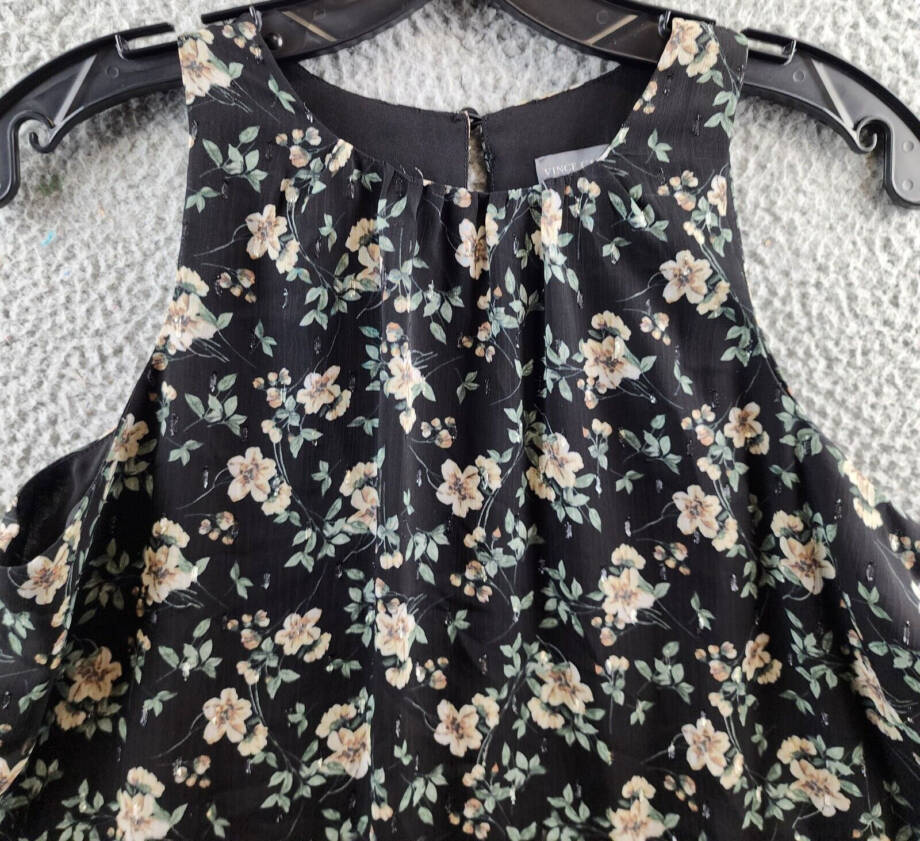 Vince Camuto High Neck Sleeveless Top Women's XS Rich Black Multi Button Closure