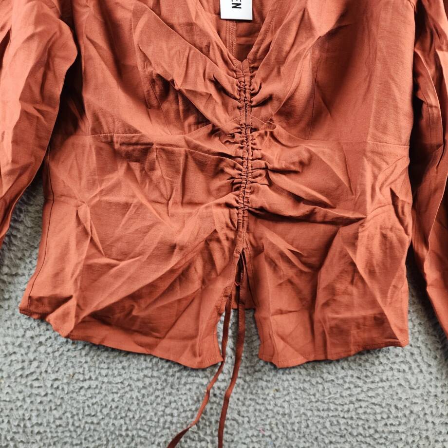Steve Madden Felicity Top Women's S Burnt Caramel Ruched V-Neck Pullover L/S