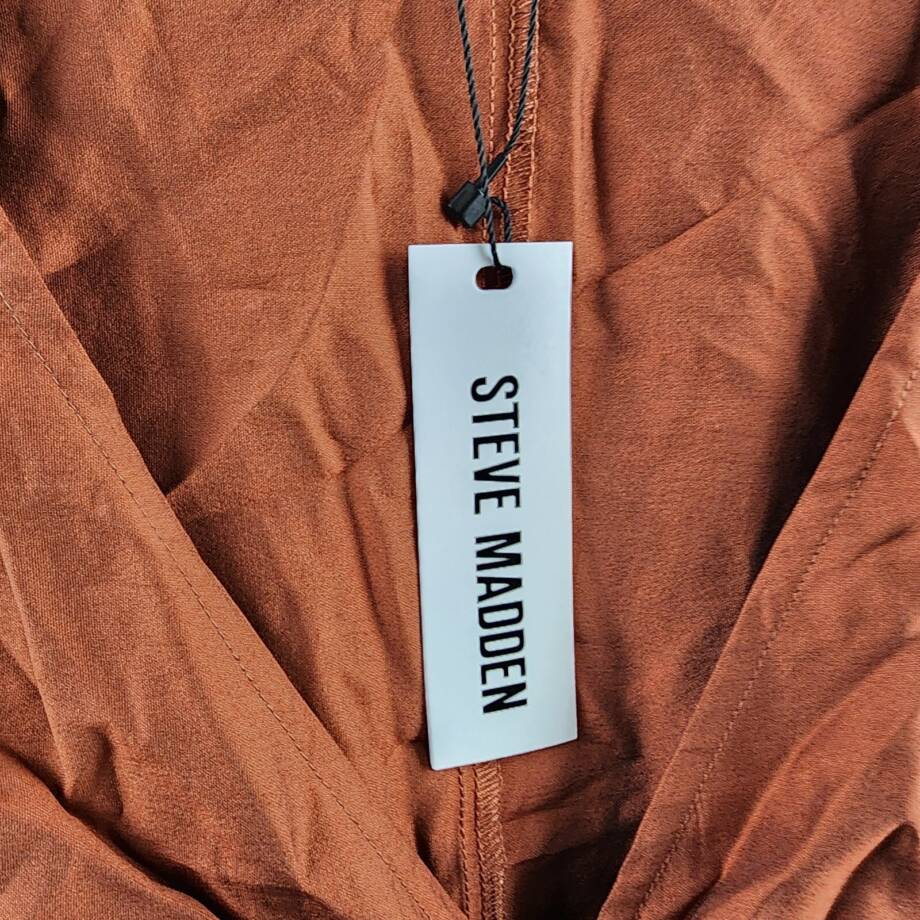 Steve Madden Felicity Top Women's S Burnt Caramel Ruched V-Neck Pullover L/S
