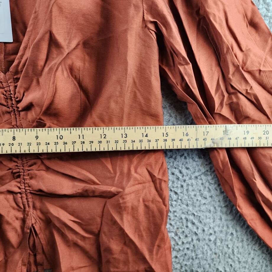 Steve Madden Felicity Top Women's S Burnt Caramel Ruched V-Neck Pullover L/S