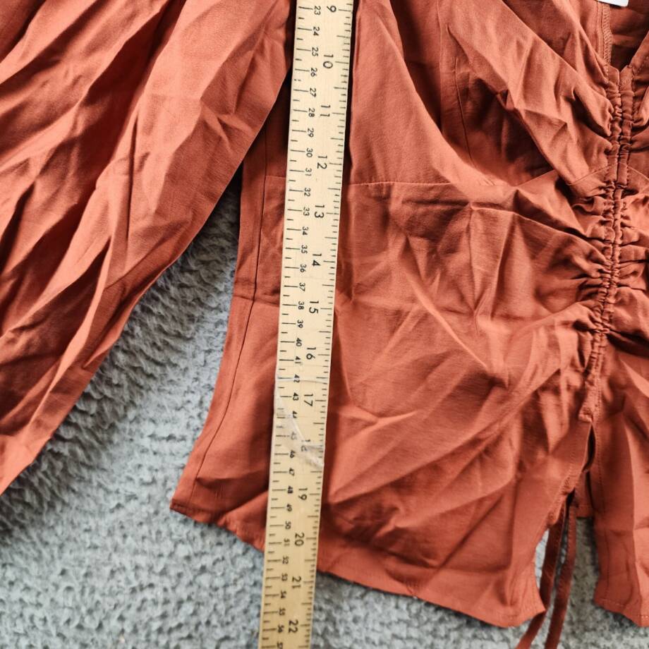 Steve Madden Felicity Top Women's S Burnt Caramel Ruched V-Neck Pullover L/S