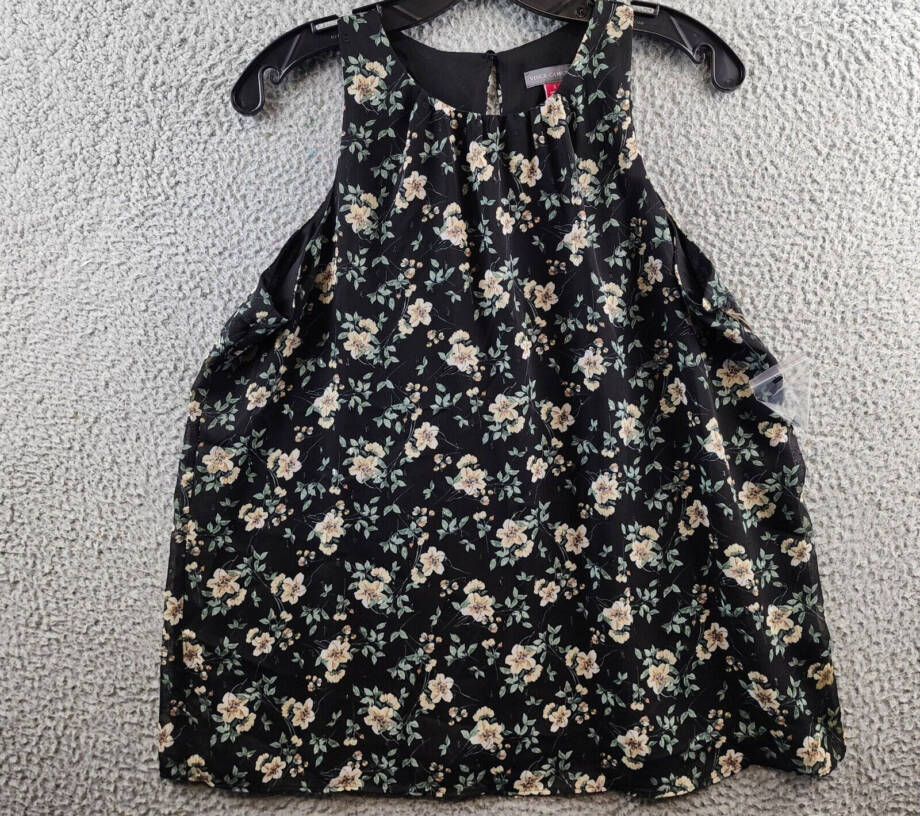 VINCE CAMUTO High Neck Sleeveless Top Women's S Black Multi Floral Button Back