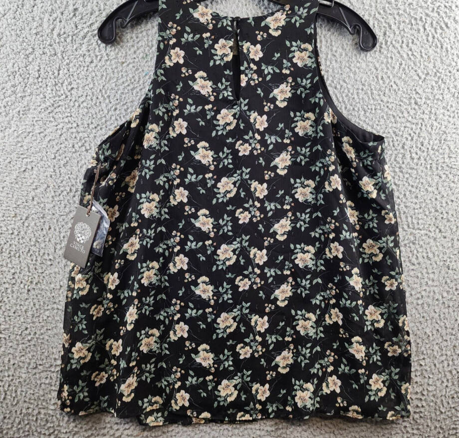 VINCE CAMUTO High Neck Sleeveless Top Women's S Black Multi Floral Button Back