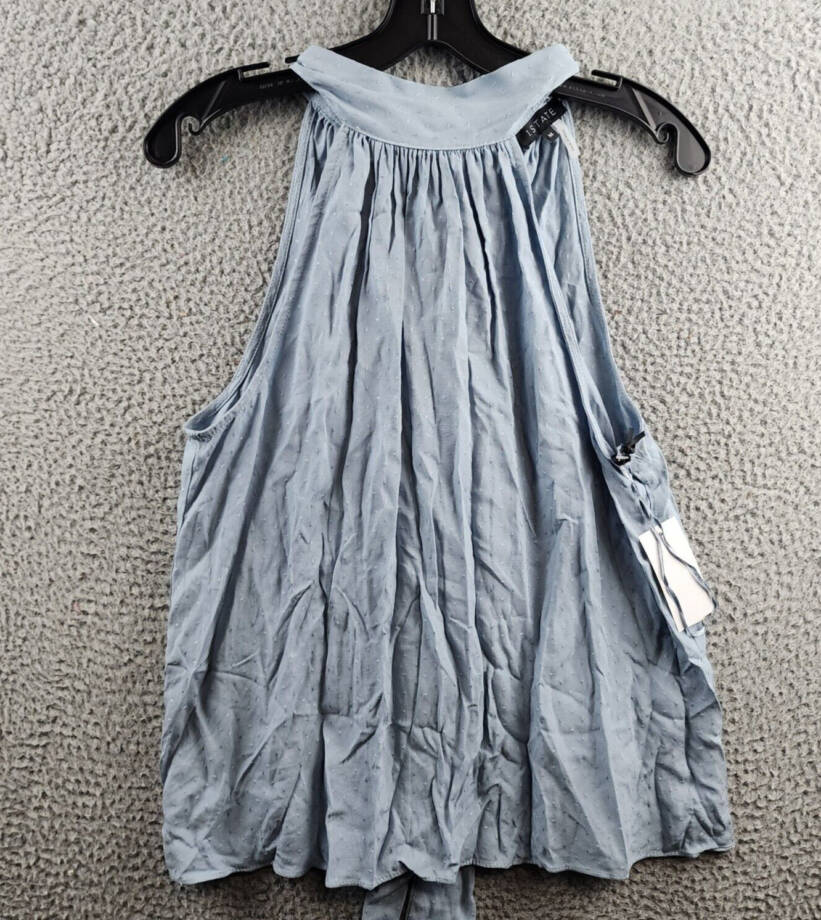 1.STATE Textured Sleeveless Halter Top Women's M Dusty Blue Tie Back Closure