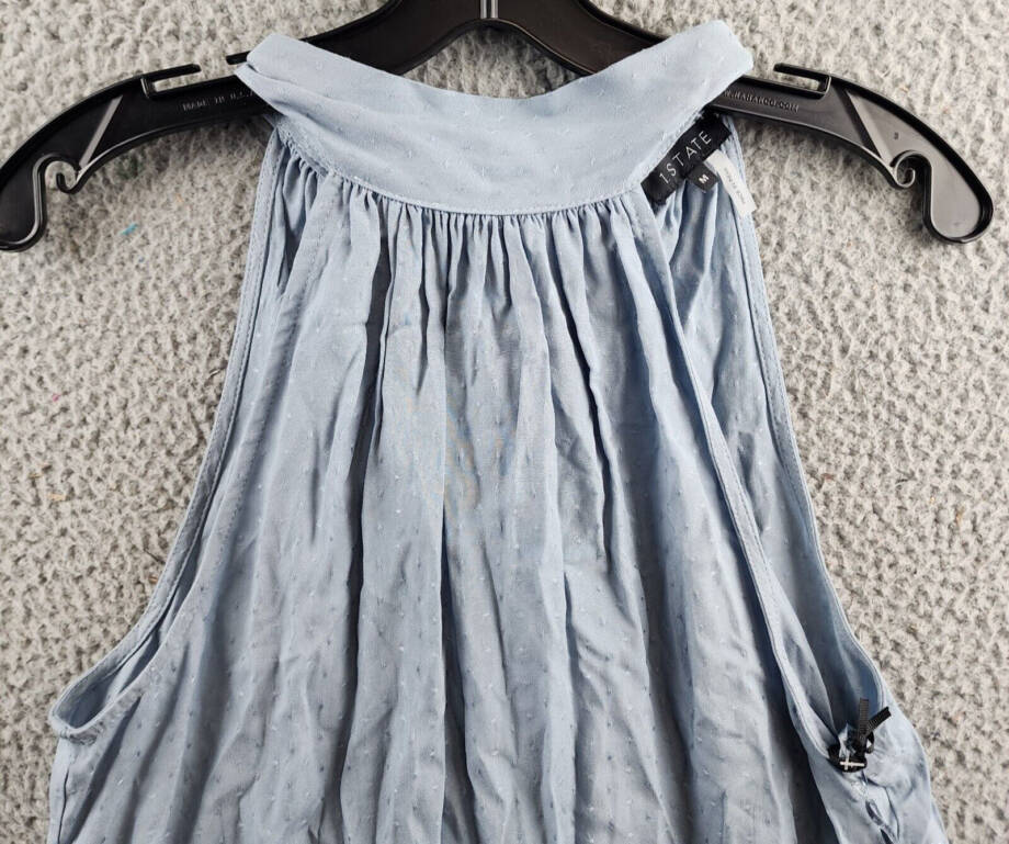 1.STATE Textured Sleeveless Halter Top Women's M Dusty Blue Tie Back Closure