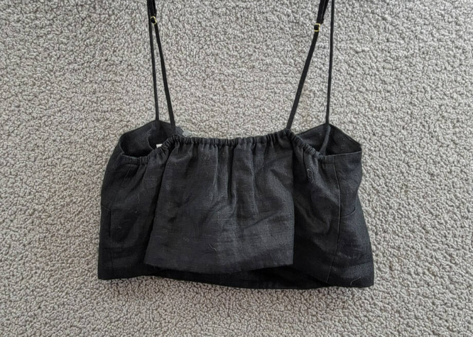 Faithfull the Brand Bayu Cropped Linen Top Womens 4 Black Straight Neck Pullover