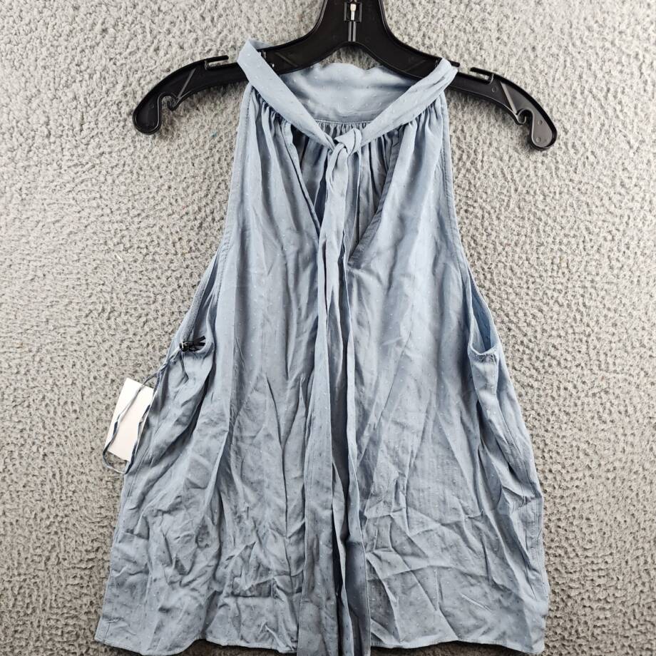 1.STATE Textured Sleeveless Halter Top Women's M Dusty Blue Tie Back Closure