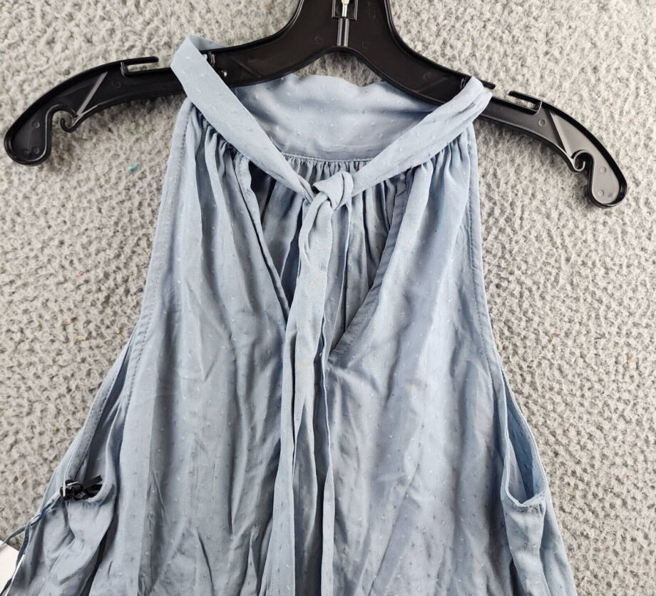 1.STATE Textured Sleeveless Halter Top Women's M Dusty Blue Tie Back Closure