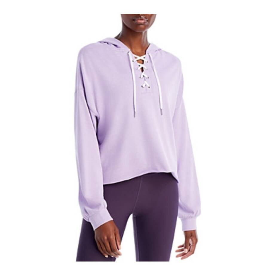 AQUA Cut Off Hooded Crop Hoodie Women's M Lilac Breeze Drawstring Long Sleeve