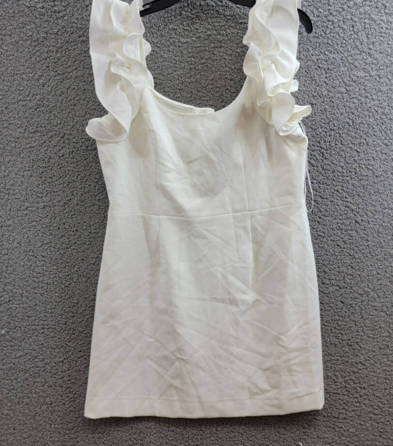 FRENCH CONNECTION Whisper Ruffled Mini Dress Women's 12 White Back Zip Closure