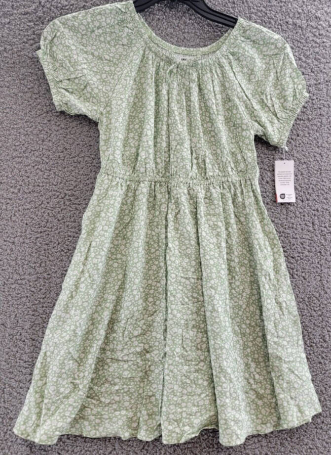 Epic Threads Tonal Floral-Print Peasant Dress Big Girls' L Mineral Green Bow S/S
