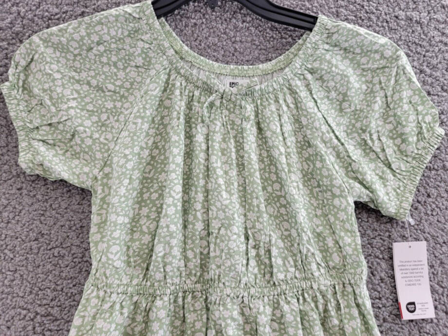 Epic Threads Tonal Floral-Print Peasant Dress Big Girls' L Mineral Green Bow S/S
