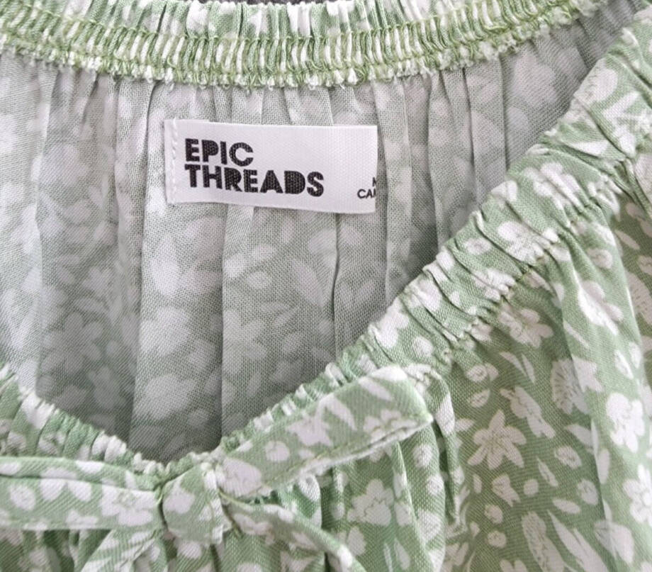Epic Threads Tonal Floral-Print Peasant Dress Big Girls' L Mineral Green Bow S/S