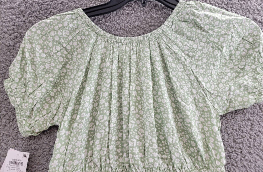 Epic Threads Tonal Floral-Print Peasant Dress Big Girls' L Mineral Green Bow S/S