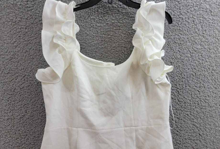 FRENCH CONNECTION Whisper Ruffled Mini Dress Women's 12 White Back Zip Closure