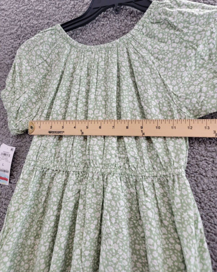 Epic Threads Tonal Floral-Print Peasant Dress Big Girls' L Mineral Green Bow S/S