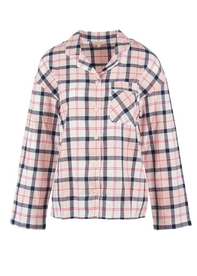 Barbour Ellery Pajama Top Women's M Pink/Navy Tartan Collared Button Closure~