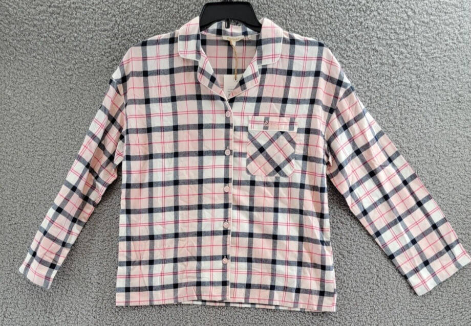 Barbour Ellery Pajama Top Women's M Pink/Navy Tartan Collared Button Closure~