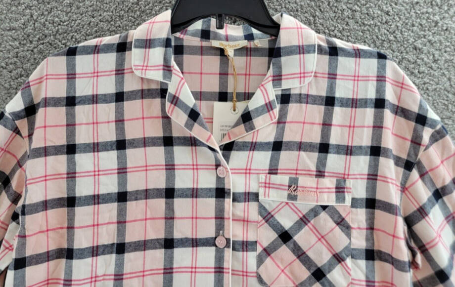 Barbour Ellery Pajama Top Women's M Pink/Navy Tartan Collared Button Closure~