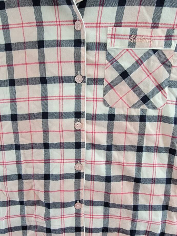 Barbour Ellery Pajama Top Women's M Pink/Navy Tartan Collared Button Closure~
