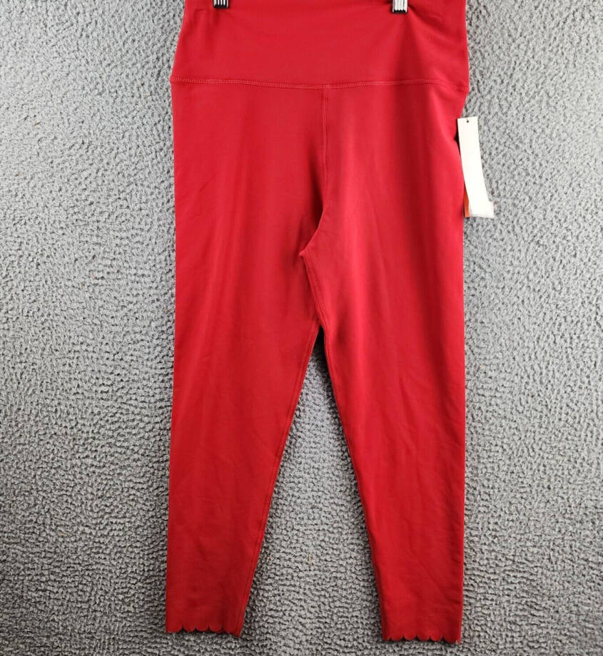 Aqua Athletic Scalloped Hem Leggings Women's L Ruby Solid Elastic Waist Pull On