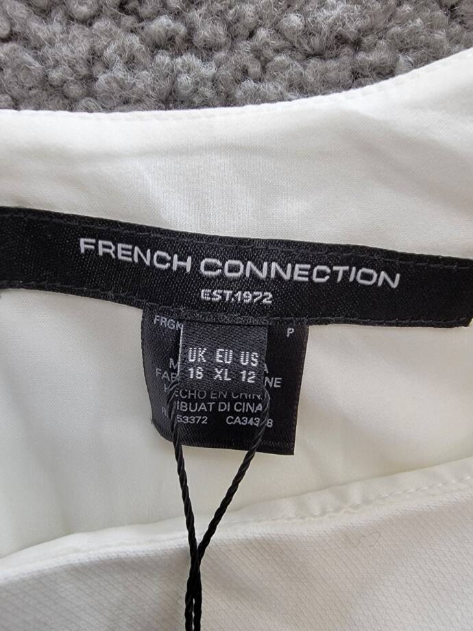 FRENCH CONNECTION Whisper Ruffled Mini Dress Women's 12 White Back Zip Closure