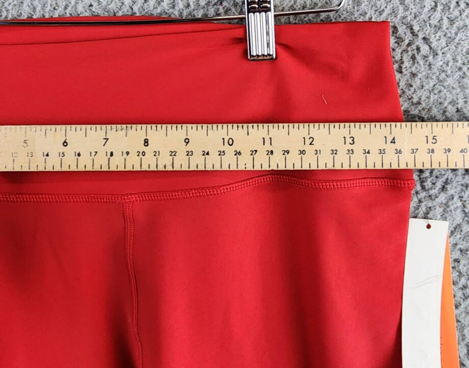 Aqua Athletic Scalloped Hem Leggings Women's L Ruby Solid Elastic Waist Pull On