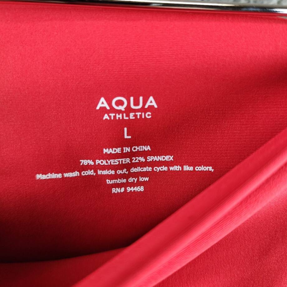 Aqua Athletic Scalloped Hem Leggings Women's L Ruby Solid Elastic Waist Pull On