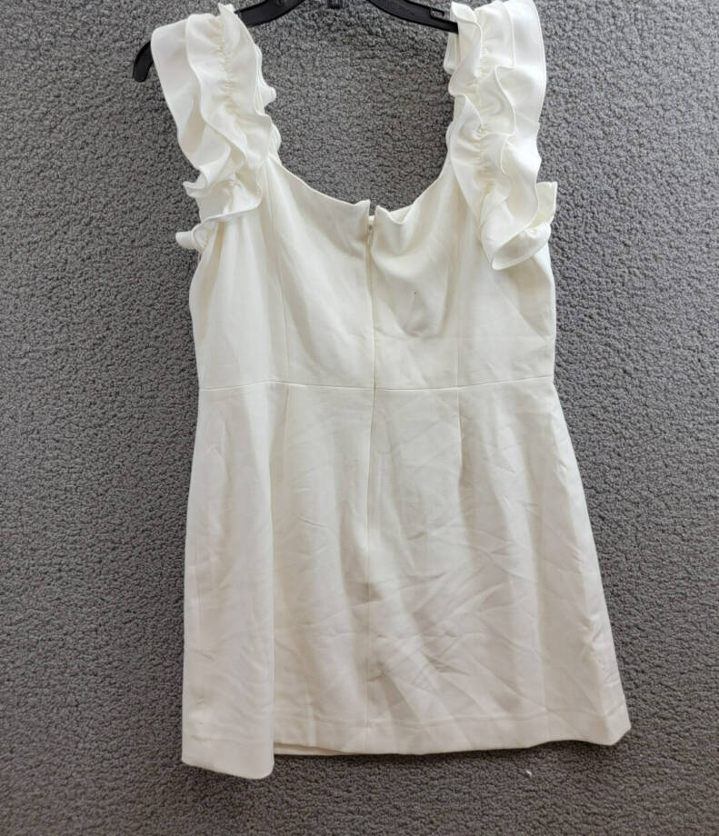FRENCH CONNECTION Whisper Ruffled Mini Dress Women's 12 White Back Zip Closure