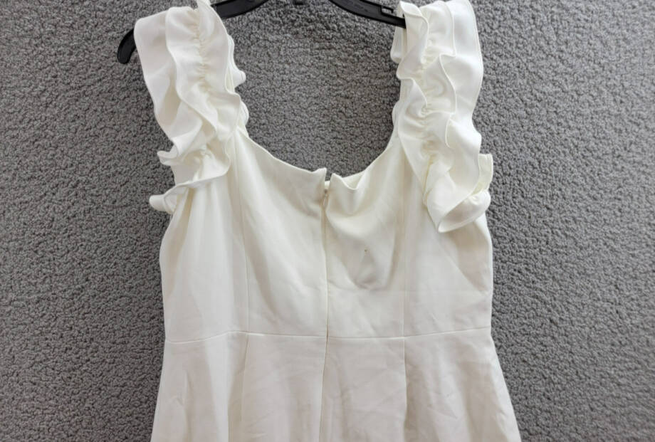 FRENCH CONNECTION Whisper Ruffled Mini Dress Women's 12 White Back Zip Closure