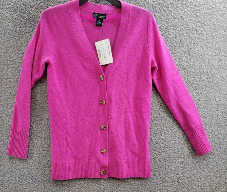 C by Bloomingdale's Cashmere Grandfather Cardigan Women's S Cherry Blossom L/S