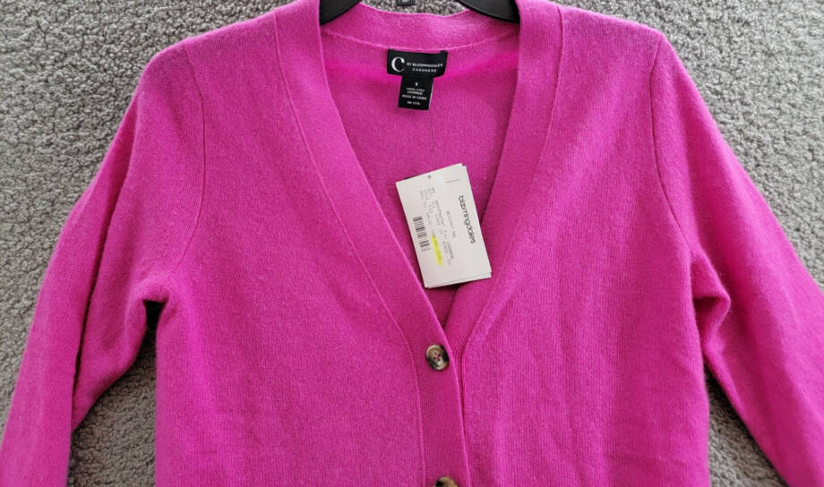 C by Bloomingdale's Cashmere Grandfather Cardigan Women's S Cherry Blossom L/S