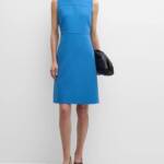 Lafayette 148 New York Sleeveless Wool Yoke Dress Women's Sonic Blue Back Zip 10