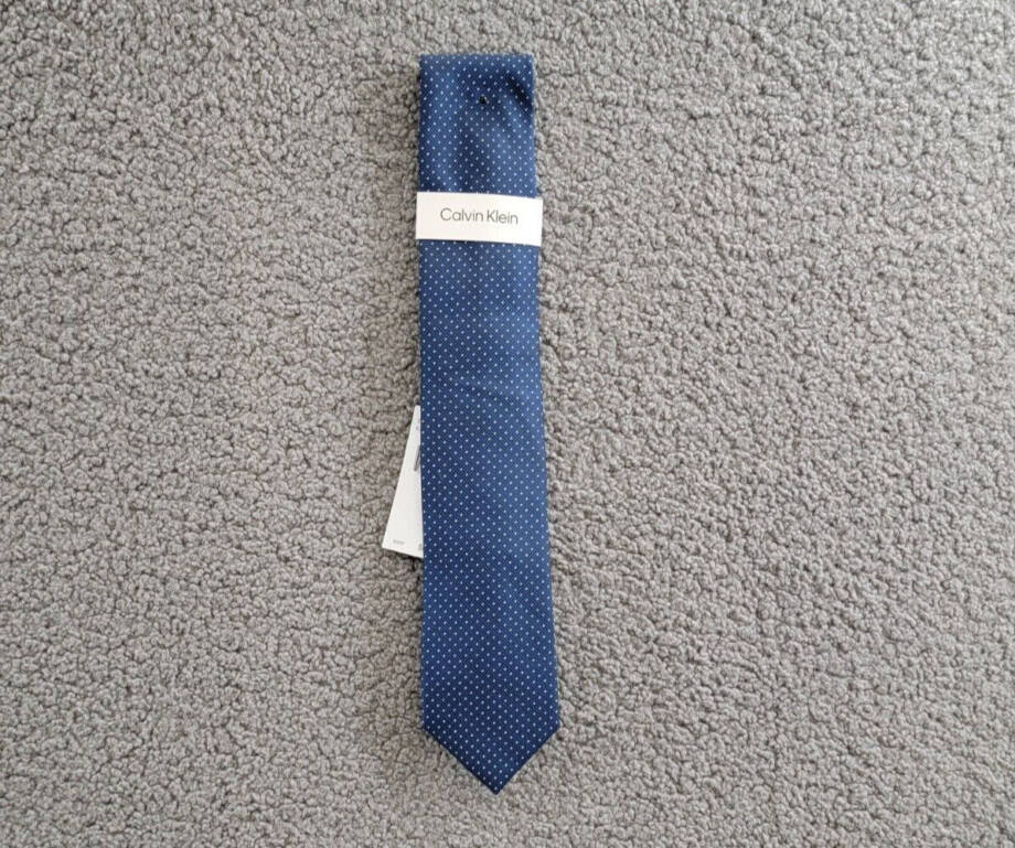 Calvin Klein Silk Blend Slim Textured Dobby Dot Tie Men's Navy