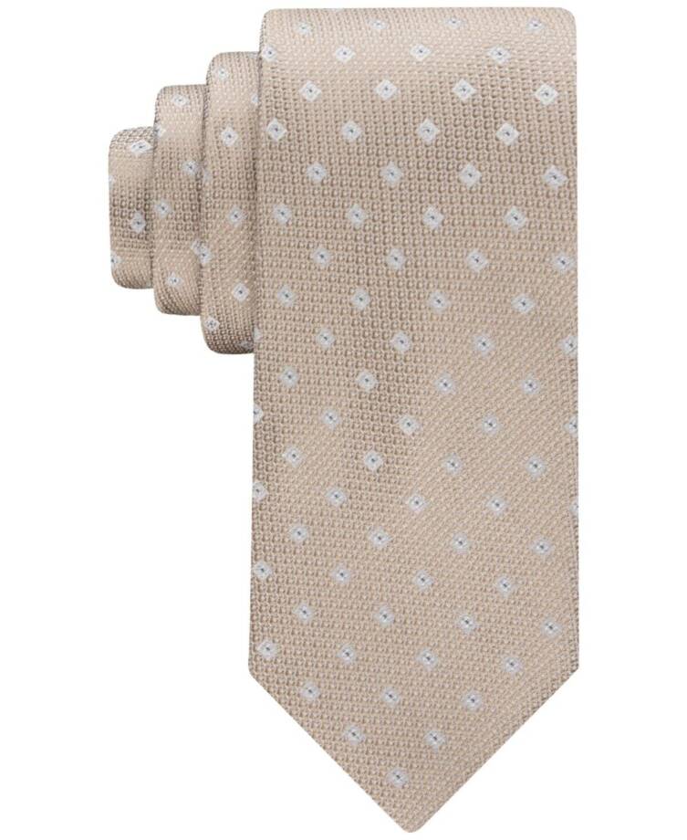 Calvin Klein Silk Blend Micro-Floral Neat Tie Men's Taupe Keeper Loop