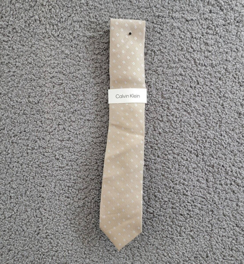 Calvin Klein Silk Blend Micro-Floral Neat Tie Men's Taupe Keeper Loop